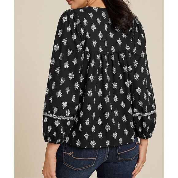 NEW Maurices Womens 100% Cotton Black Floral Peasant Blouse sz XXL Boho Cottage - Picture 2 of 10